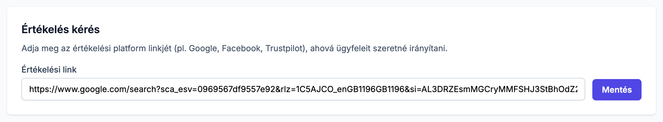 Értékelés kérés beállítás