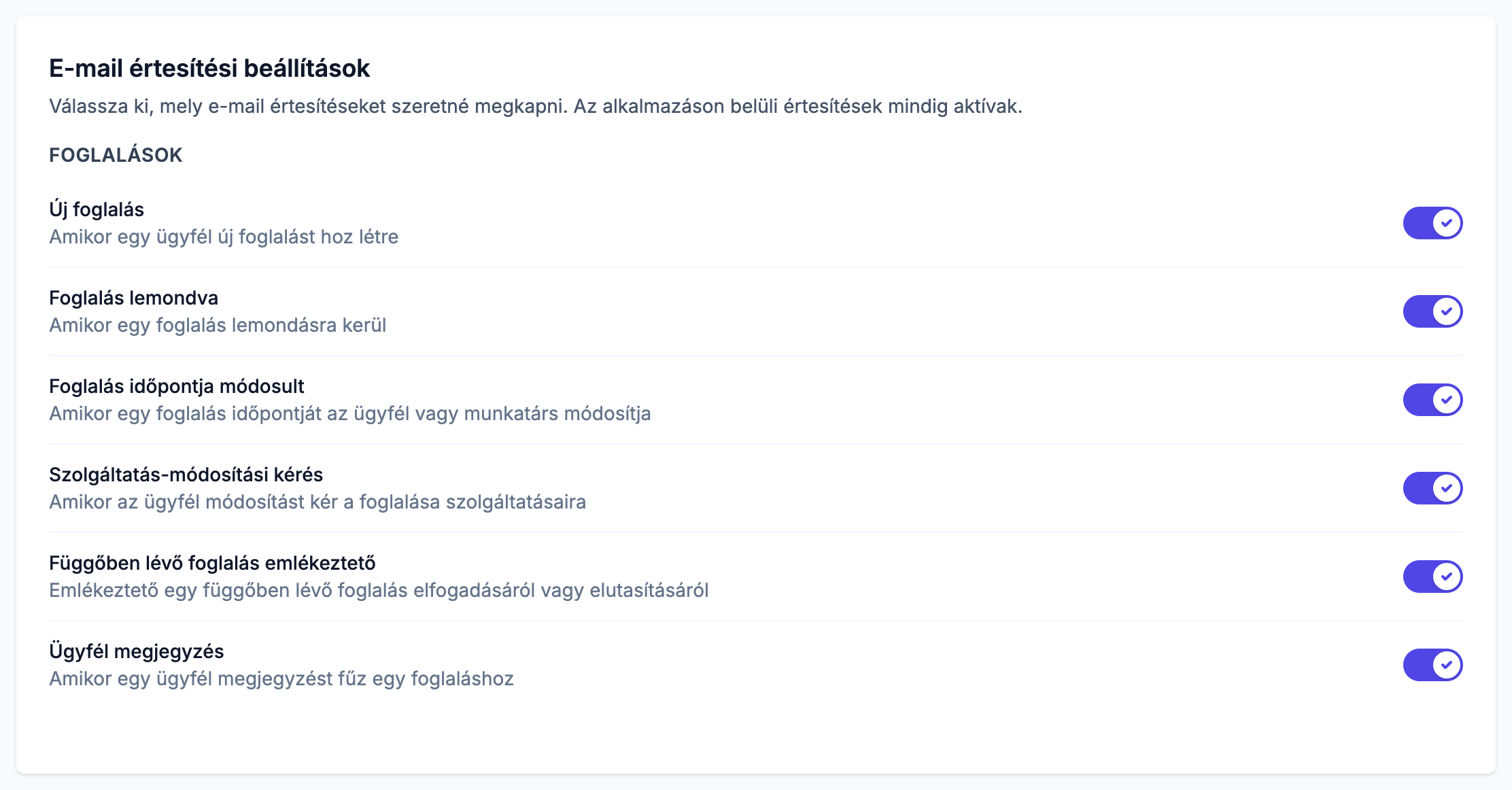 E-mail értesítési beállítások