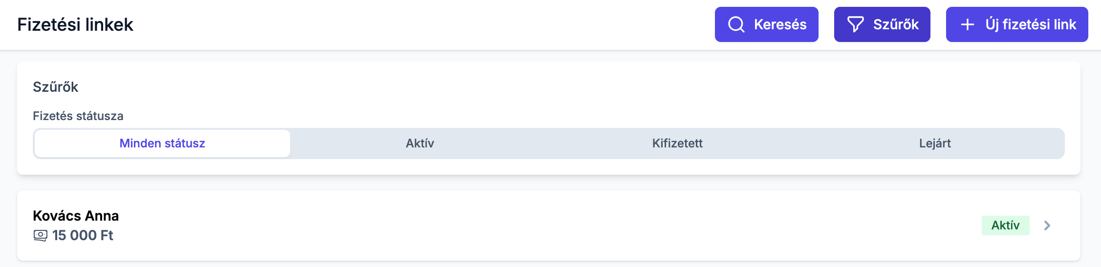Fizetési linkek lista