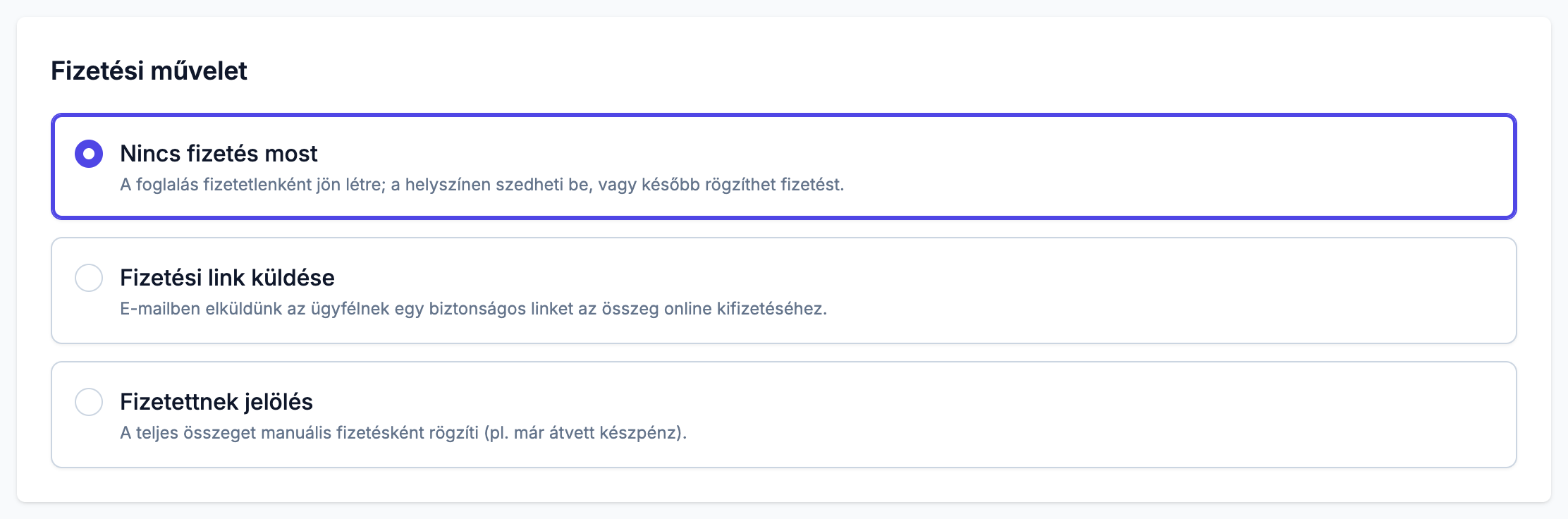 Fizetési művelet három lehetősége