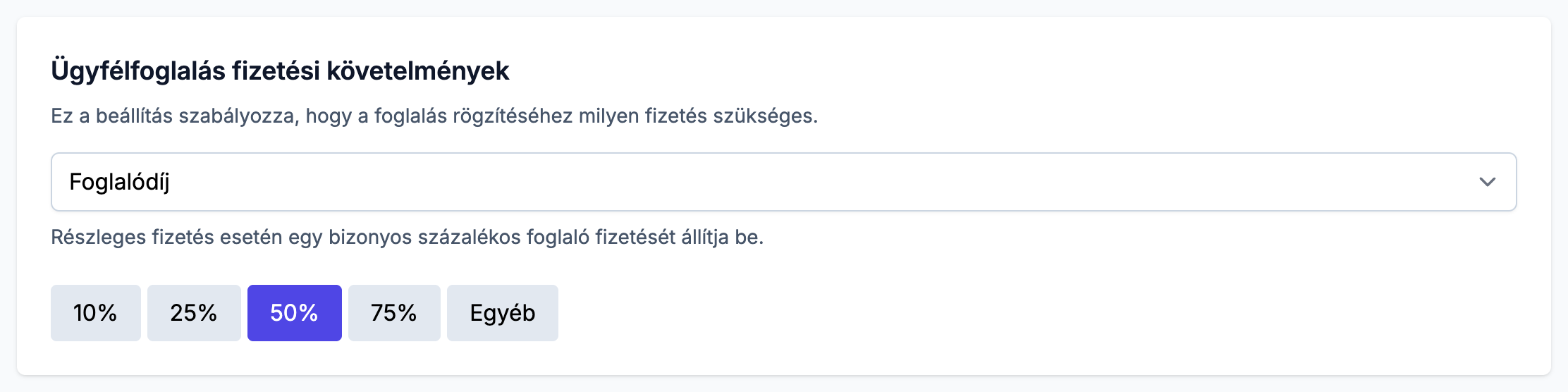 Foglalódíj beállítás