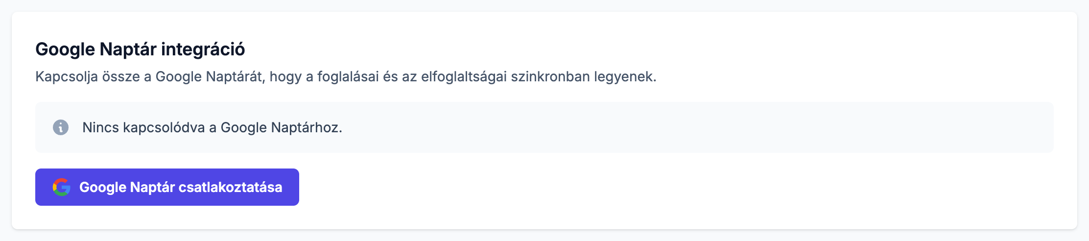 Google Naptár integráció kártya