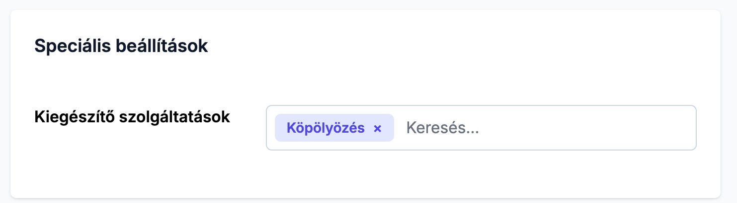 Kiegészítő szolgáltatások mező