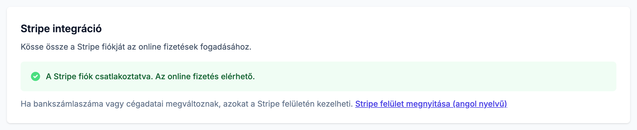 Stripe integráció aktív