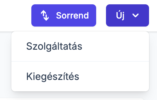 Az Új gomb legördülő menüje