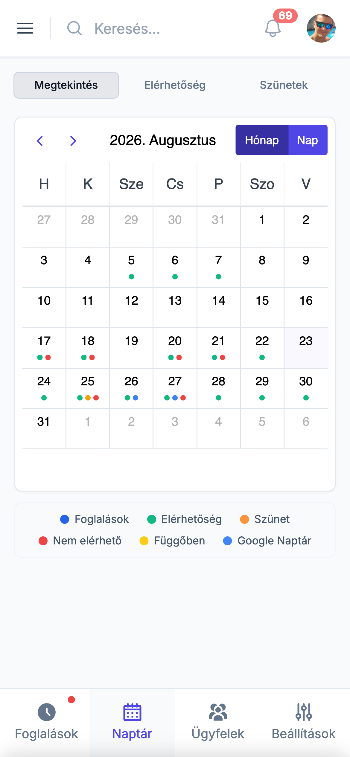 Havi nézet mobilon színes pöttyökkel